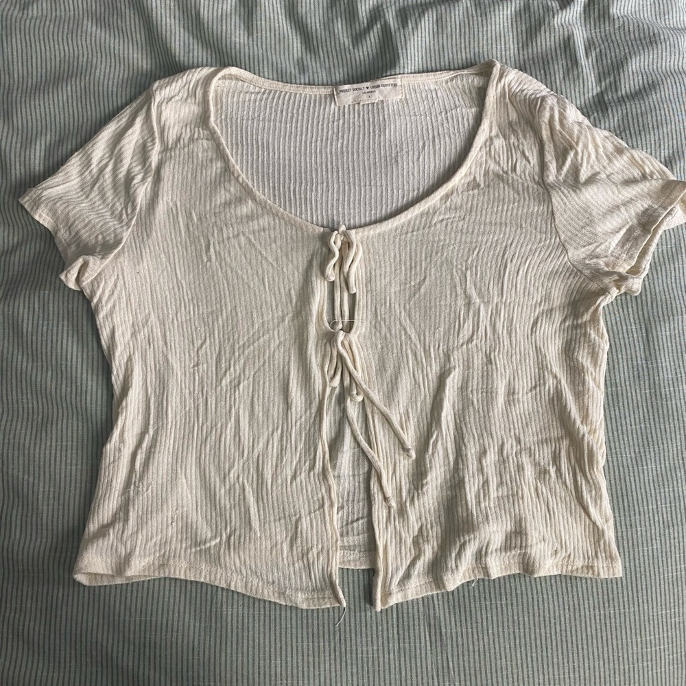 Tie front ribbed tee